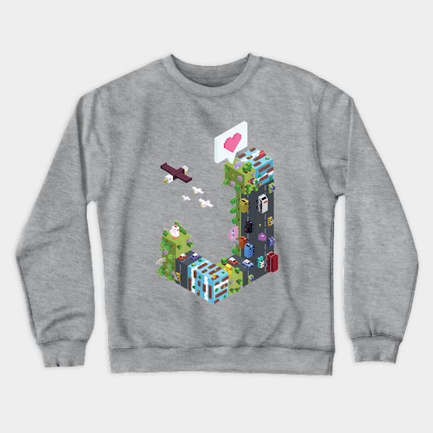 Pac Man Crossy Road Isometric City Crewneck Sweatshirt by Jasmine Chang Art